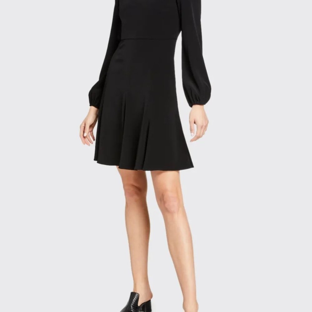 NWT Co Collections Peasant Sleeve Short Dress in Black Stretch Crepe in Sz Small